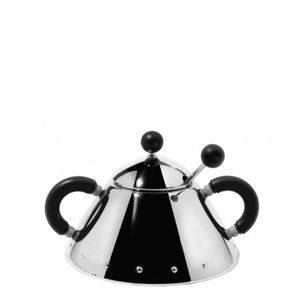 Stainless steel sugar bowl with black details and