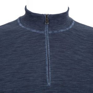 Navy blue cotton sweater with mini weft