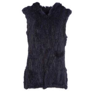 Gilet in pelliccia blu con cappuccio