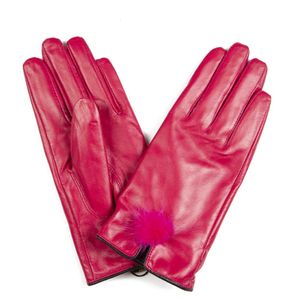 Leather gloves with pompoms