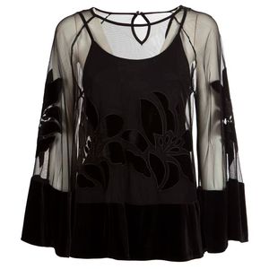 Camicia semitrasparente con inserti in velluto