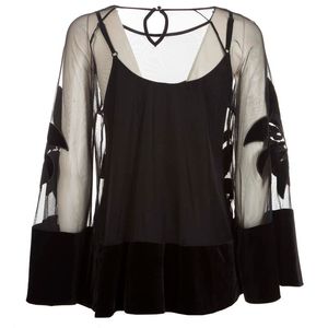 Camicia semitrasparente con inserti in velluto
