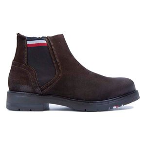 Brown ankle boot with zip and flag