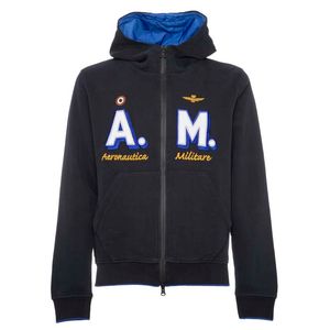 Blue sweatshirt with embroidered logo and hood