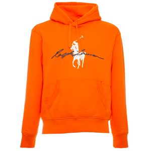 Orange sweatshirt with maxi pony and hood