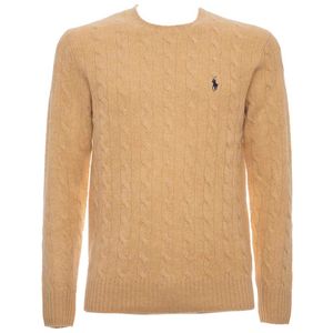 Cable knit sweater in wool and cashmere Camel