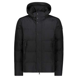 Short black padded jacket with adjustable hood