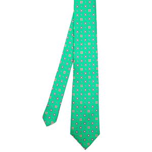 Green silk tie with geometric pattern