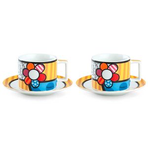 Set of Britto Fiore cappuccino cups with saucers