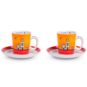 Le Casette red cups with saucers set