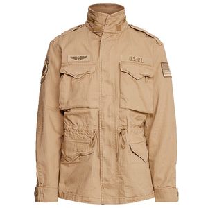 Beige cotton field jacket with patch