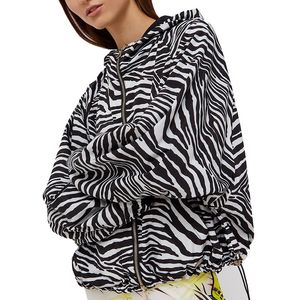 Reversible zebra-striped jacket with hood