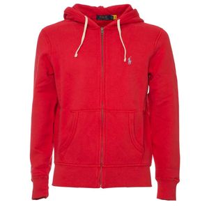 Red sweatshirt with zip and hood