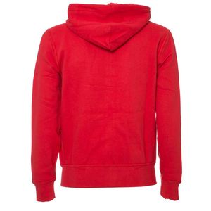 Red sweatshirt with zip and hood