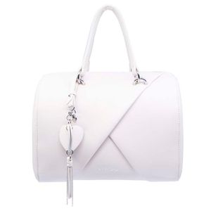 Faux leather satchel with charm and logo