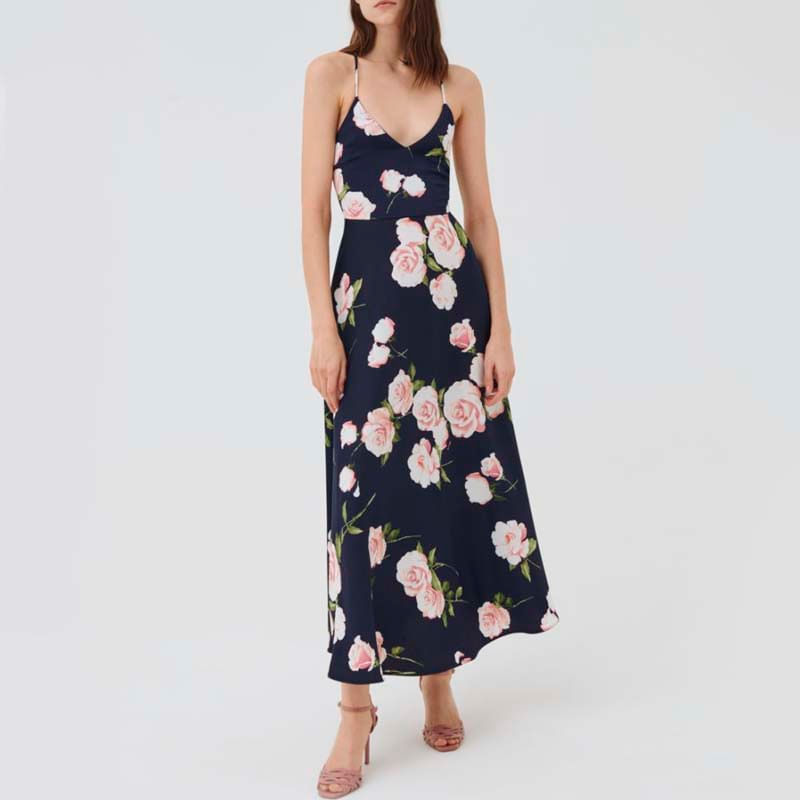 Marella - Abito lungo blu navy con fiori Cesare su Arteni.it