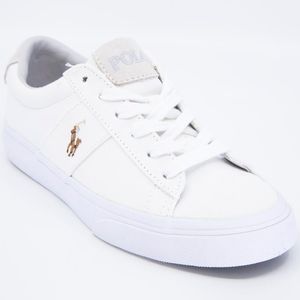 White fabric sneakers with pony
