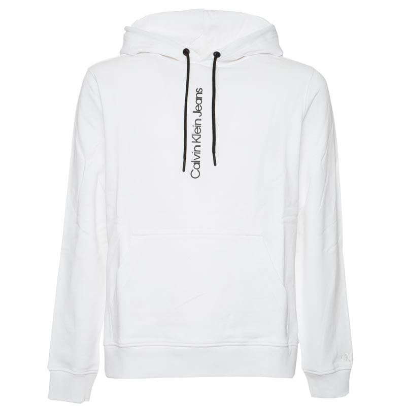 Calvin Klein - Felpa bianca con cappuccio e logo verticale su Arteni.it