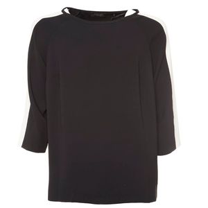 Black satin blouse with white band