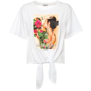 T-Shirt bianca con stampa e gioiello