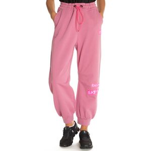 Pink sporty baggy trousers with fluo logo tape