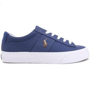Blue fabric sneakers with pony