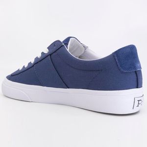 Blue fabric sneakers with pony