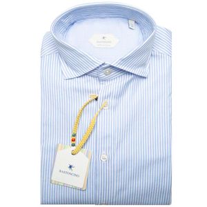 Cotton shirt with thin white and blue stripes