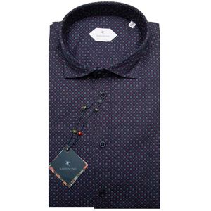 Blue cotton shirt with geometric micro print