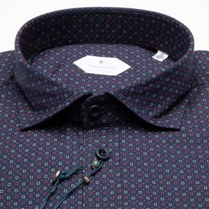 Blue cotton shirt with geometric micro print