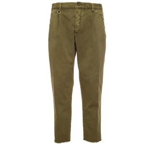 Pantaloni slim in cotone con fondo a taglio vivo Verde