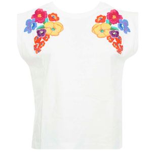 T-shirt with multicolored floral embroidery on the shoulders