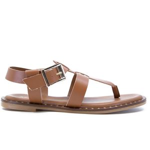 Brown leather sandal with studs