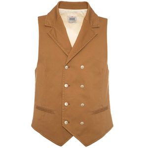 Brown double-breasted waistcoat in stretch cotton