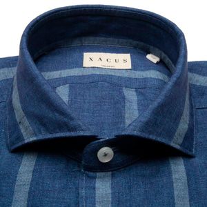 Blue linen shirt with light blue stripes