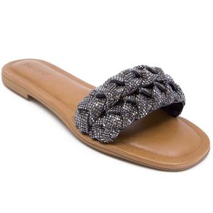 Slipper with braided band with rhinestones