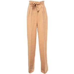 High-waisted linen trousers with Cera belt