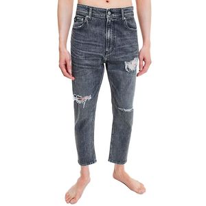 Gray Dad jeans with abrasions