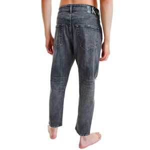 Gray Dad jeans with abrasions