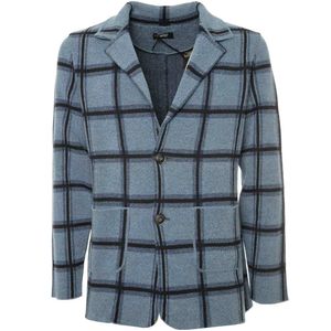 Blue checked knit cardigan