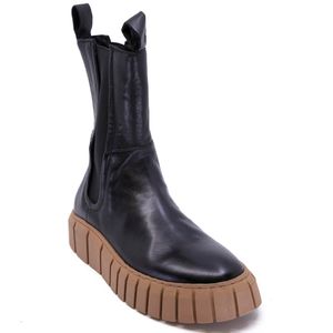 Black leather ankle boot with camel sole