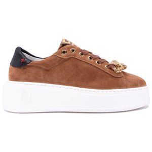 Brown suede sneakers with jewel chain