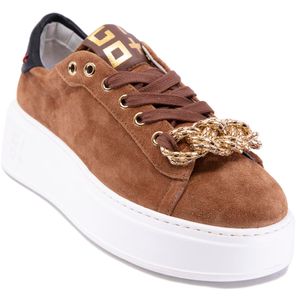 Brown suede sneakers with jewel chain