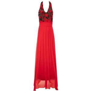 Red cocktail dress with lace