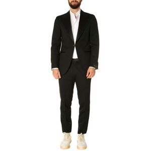Black virgin wool suit with satin lapel