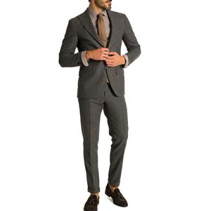 Abito gessato grigio in lana e cashmere