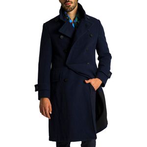 Double-breasted coat in wool and linen