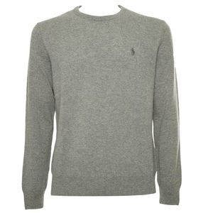 Maglione grigio chiaro in lana con pony